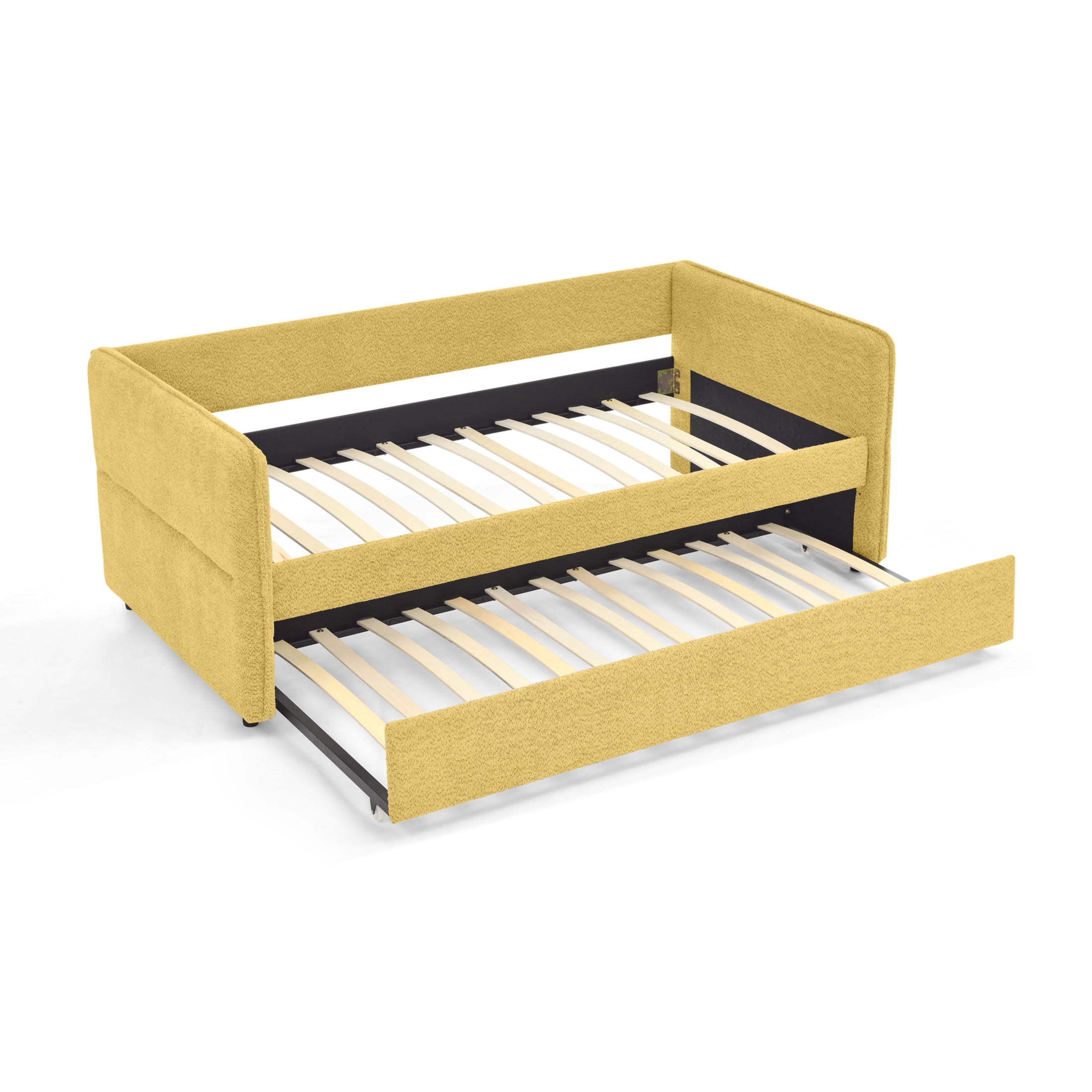 Noble House Zenton Twin Size Boucle Daybed, Tufted Sofa Bed Frame with Trundle, Modern Guest Sleeper Couch, Yellow