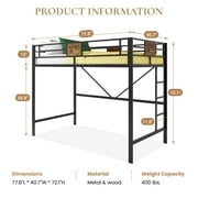 SHA CERLIN Metal Twin Size Loft Beds Frame with Stairs & Full-Length Guardrail for Teen and Child, Black