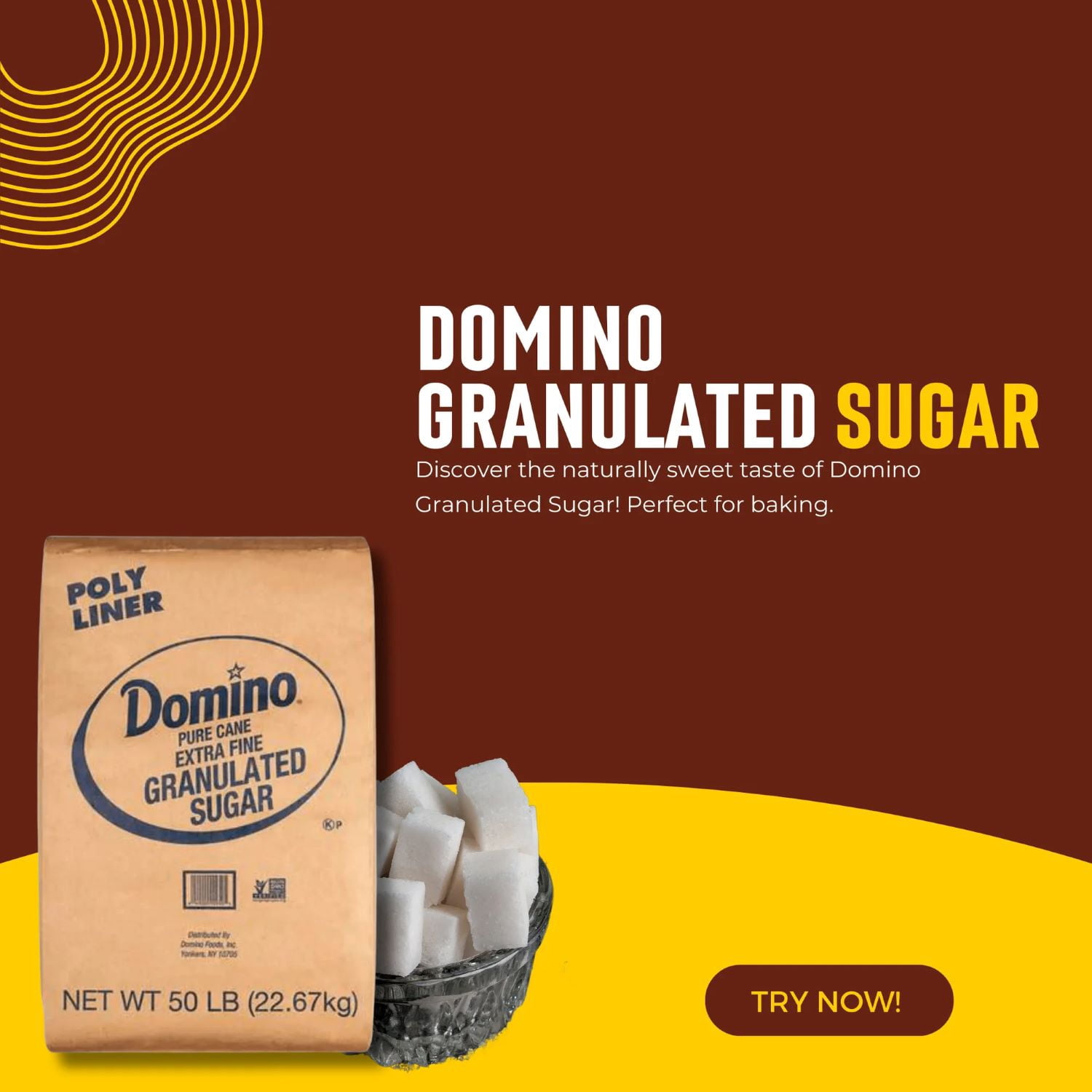 Domino Pure Cane Extra Fine Granulated Sugar, 50 lb (22.67 kg), Paper Bag