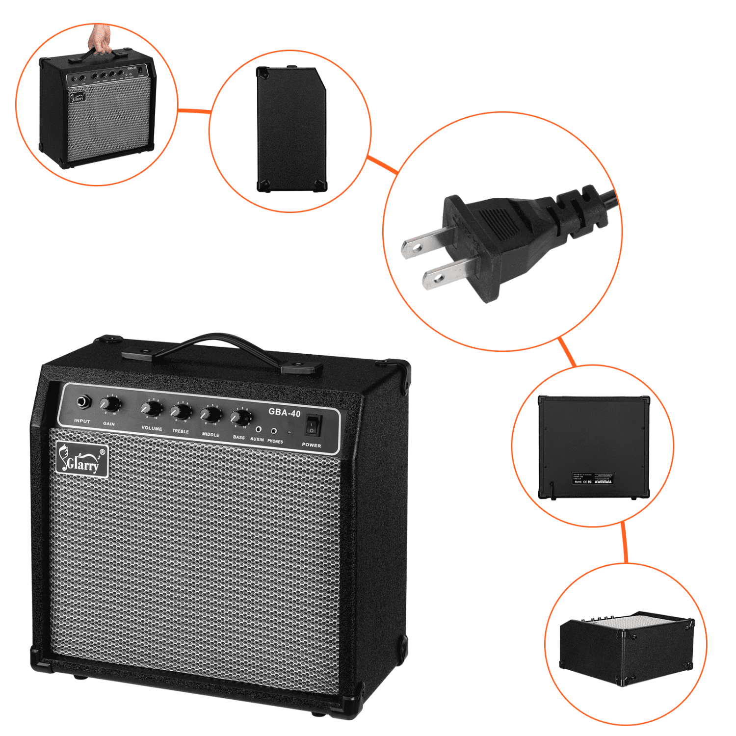 Hassch 40W Electric Bass Guitar Amplifier, Portable Bass Amp, Black