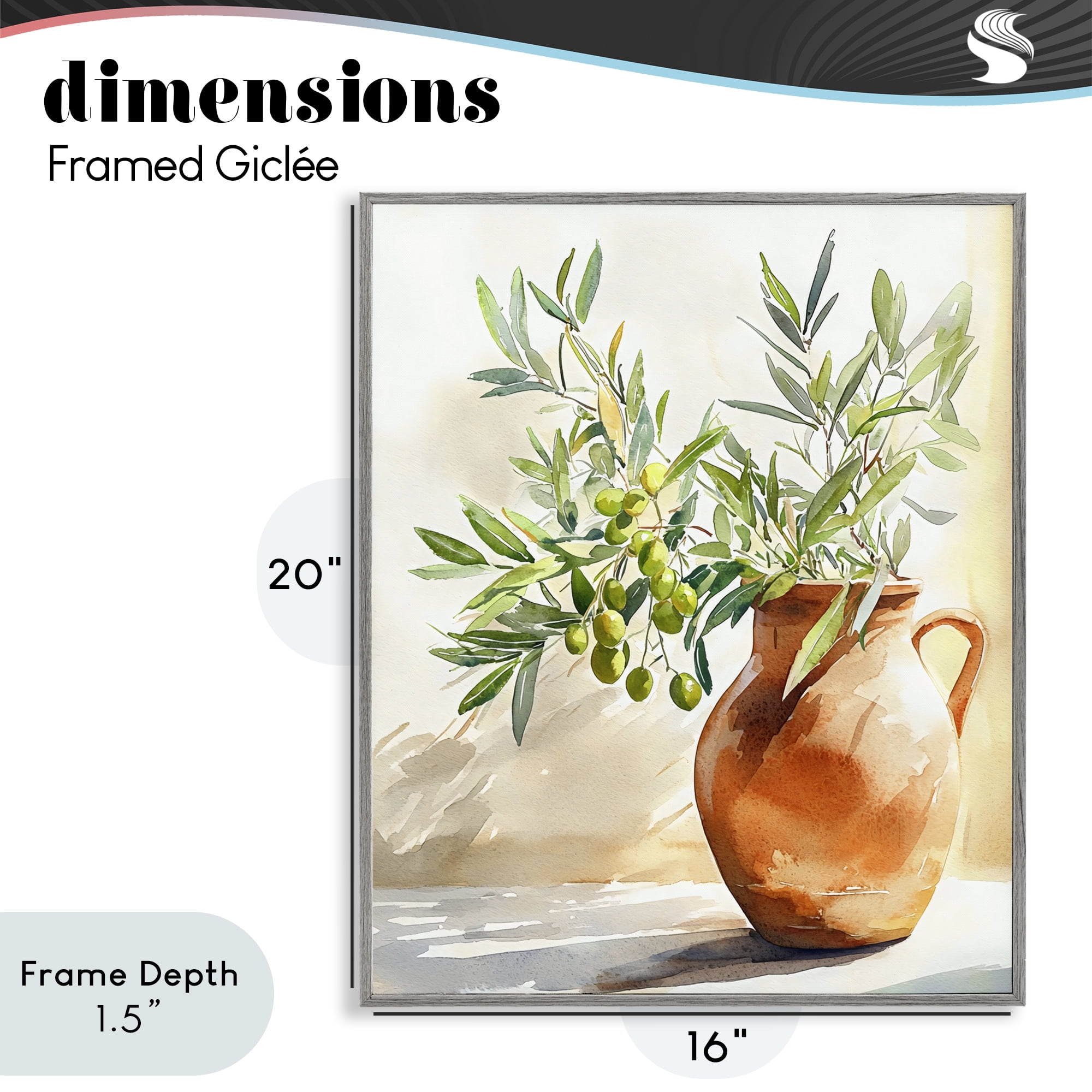 Stupell Industries Olive Branch in Terracotta Vase Gray Framed Giclee Art, design by LSR Design Studio