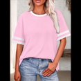 thumbnail image 4 of Camisetas de Mujer, Corte Holgado, Corta, Cuello Redondo, Bloques de Color, Moda de Verano 2025 Rosa XL, 4 of 8