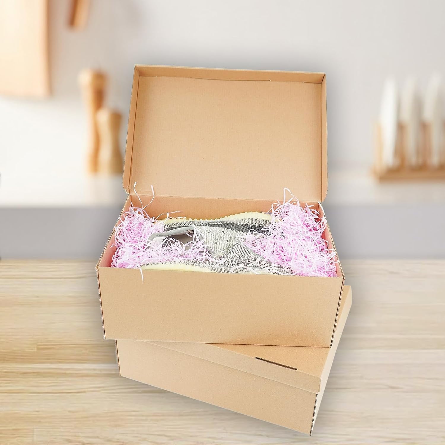 10 Pack Cardboard Shoe Boxes with Lid, 12.6x8.7x4.73", Multi-Purpose Storage Box for Home Office Organization Containers, Foldable Cardboard Carton, Gift Parcel (STRBOXONG