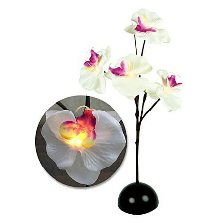 Orchid Plant - Lighted LED Orchid Flower Bouquet - White and Purple Silk Orchid Plant - Each Flower Lights Up - Mother's Day