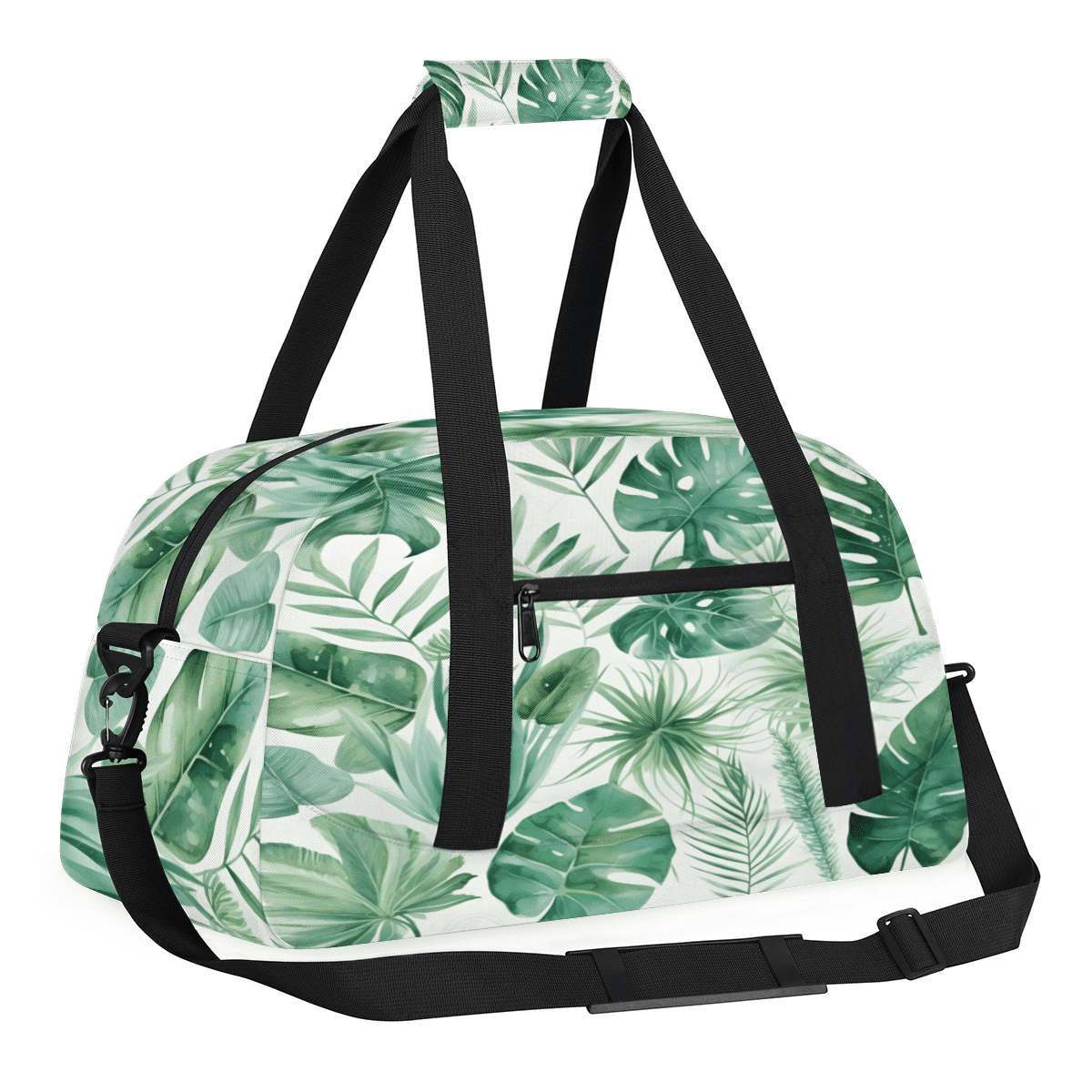 Herdesigns Green Leaves Sports Duffle Bag for Women & Men, Green Palm Monstera Leaf Gym Bag Dance Bag Overnight Bag Carry On Weekender Travel Bag