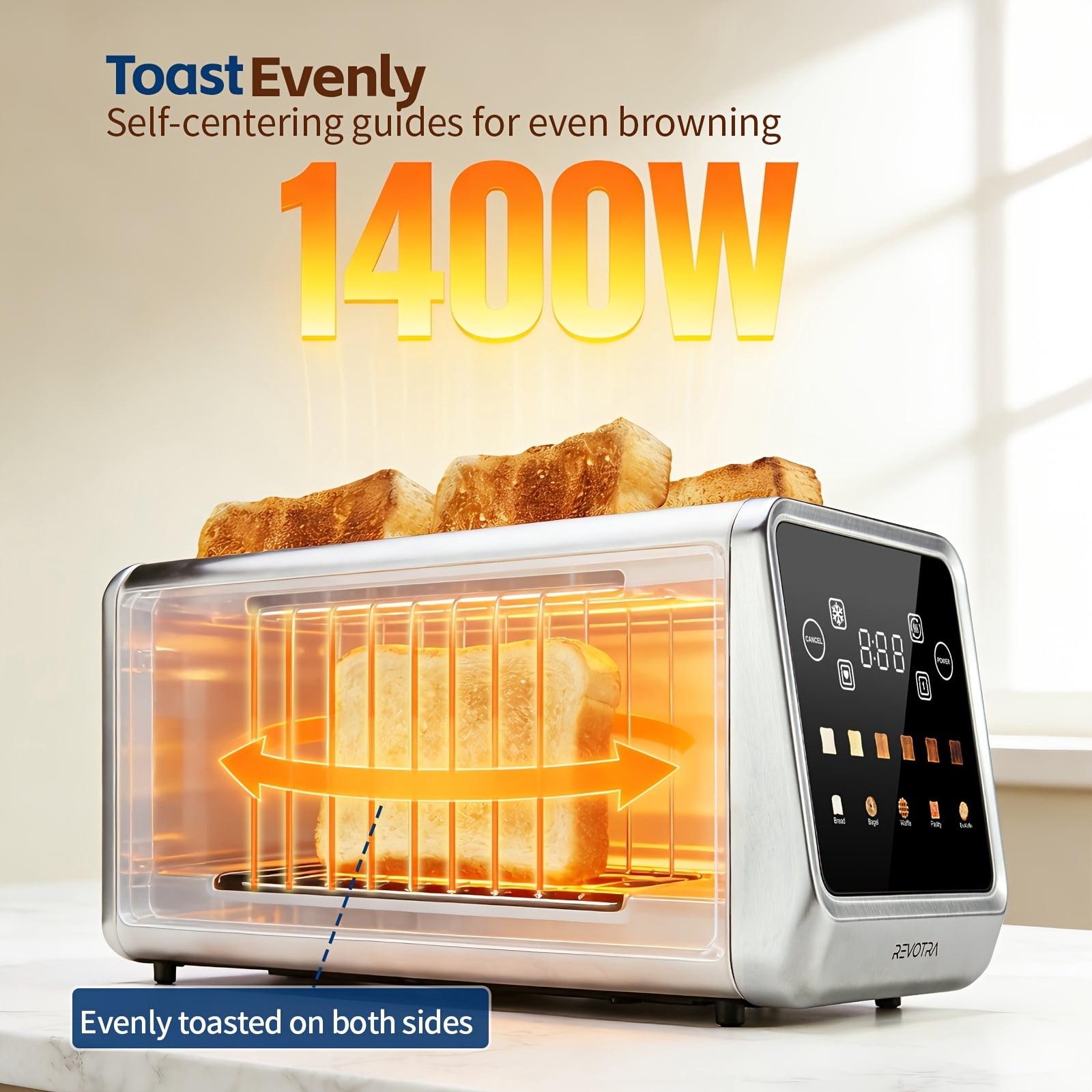 4-Slice Long Slot Toaster with LED Touchscreen, Extra-Wide Slots, Stainless Steel