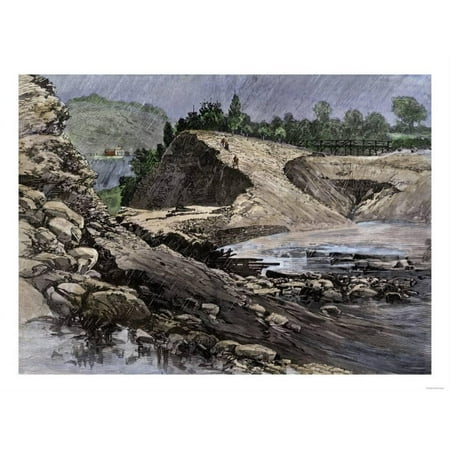 South Fork Dam - Empty Reservoir Behind the Broken South Fork Dam That Caused the Johnstown Flood in Pennsylvania Print Wall Art