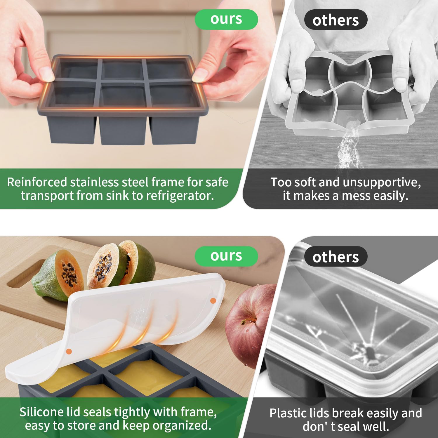 Large Ice Cube Tray For Whiskey:  Silicone Trays With Lid - 2pack Big Square Old Fashioned Maker Cocktail 2inch Huge Cubed Whisky