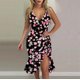 thumbnail image 1 of ICHUANYI Clearance Women Sexy V-Neck Sleeveless Ruffle Low-cut Splicing Printing Slit Sling Dresses(Pink, S) ICHUANYI WER2023081107234, 1 of 5
