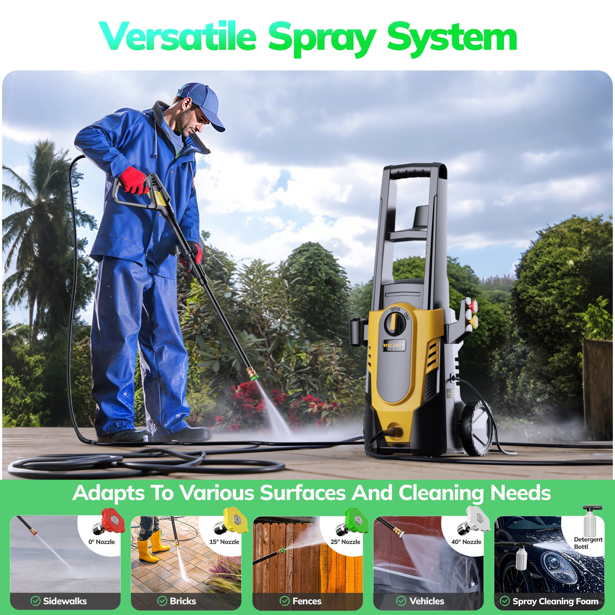 Open Box TCISA Electric Pressure Washer,3700 PSI Max 2.5 GPM Power Washer with 35FT Cord,20FT Hose,4 Quick Nozzles,Foam Cannon for Car Garden Patio