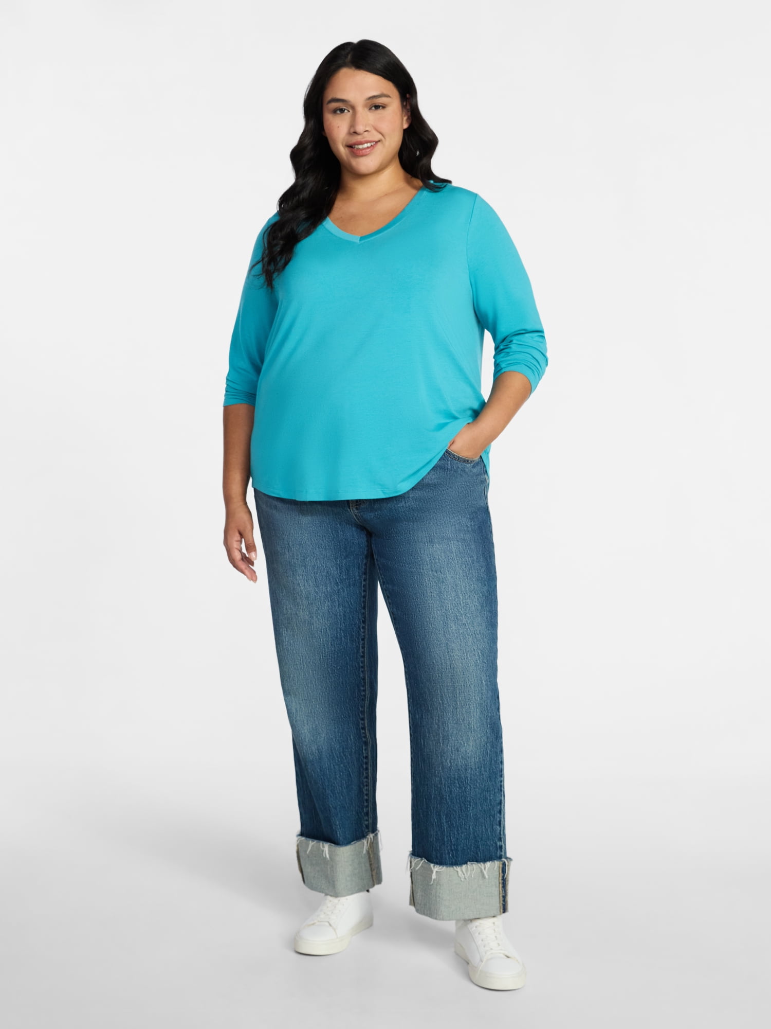 Terra & Sky Women's Plus Size Long-Sleeve V-Neck Tee, Sizes 0X-5X