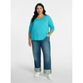 thumbnail image 2 of Terra & Sky Women's Plus Size V-Neck Tee with Long Sleeves, Sizes 0X-5X, 2 of 5
