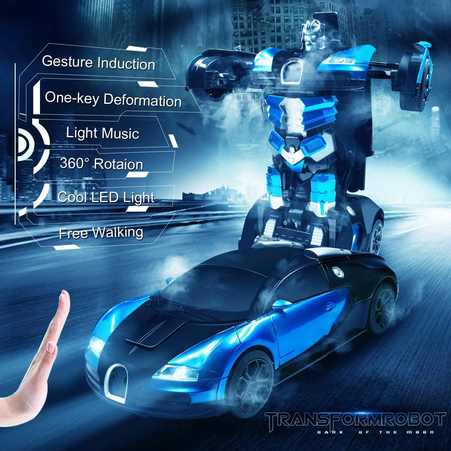 Ficcug Remote Control Transforming Car Robot Toys,2.4GHz 1/14 Scale Transform RC Racing Cars Toys with Gesture Sensing / One Key Deformation / 360° Spins for Kids Boys Girls