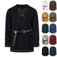 thumbnail image 2 of IYTR Mens Medieval Lace Up Long Sleeve Tunic Tops V Neck Strap Matching Belt Vintage Casual Shirt (Brown,M), 2 of 6
