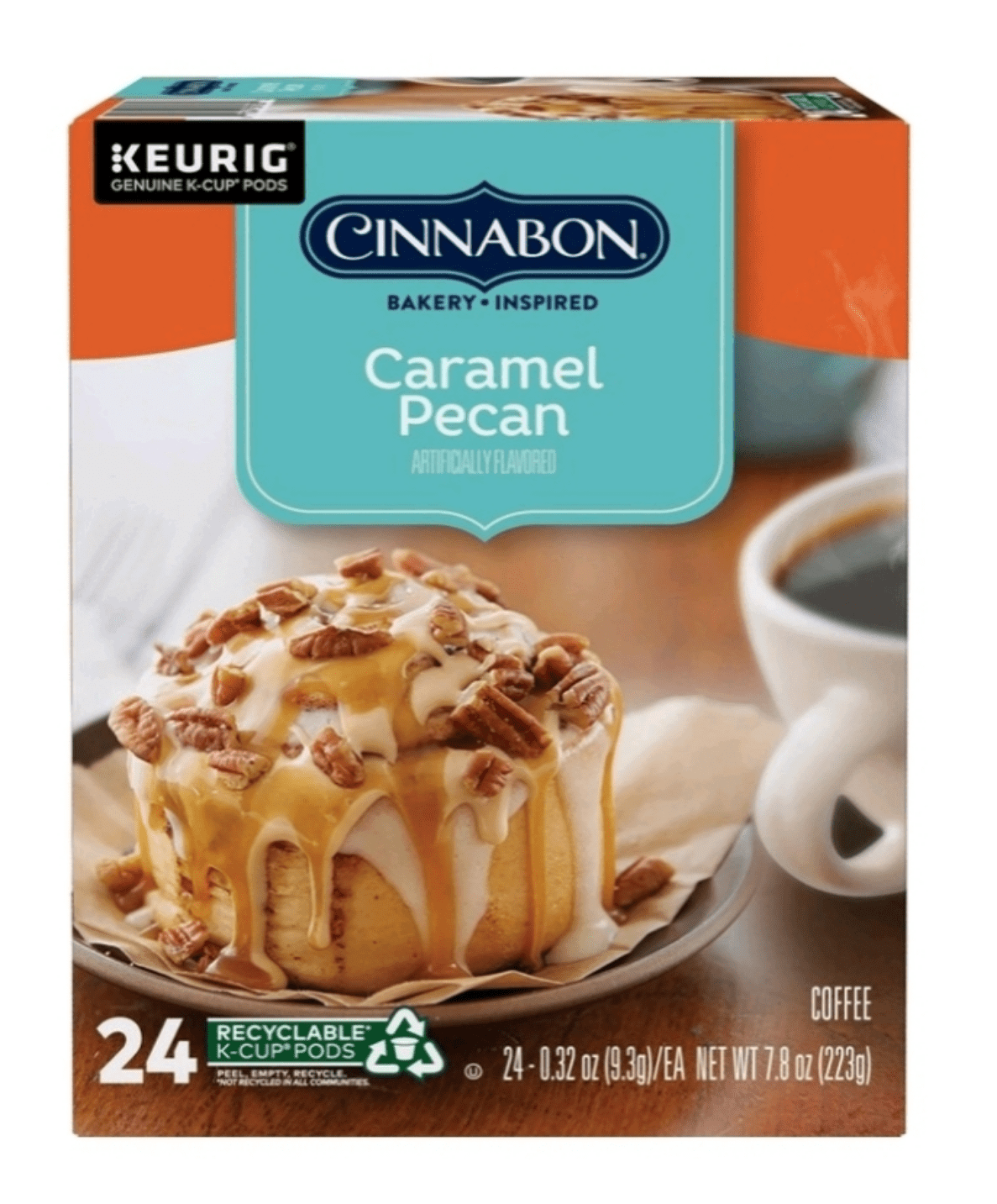 Cinnabon Caramel Pecan Flavored Light Roast Coffee K Cups Pods, 48 K Cups Total
