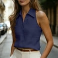 thumbnail image 5 of Round Neck Tank Tops for Women Women Business Summer Tank Tops Collared V Neck Linen Sleeveless Dressy Shirt Elegant Casual Office Daily Wear Navy M, 5 of 8