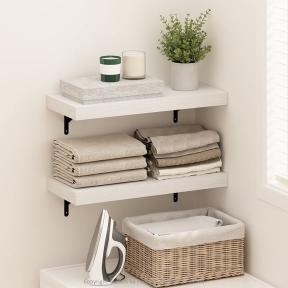 Furinno Tanna 22-Inch Wall Mounted Floating Display Shelves in White Set of 2
