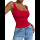 thumbnail image 2 of Camiseta Básica de Verano Sin Mangas con Cuello Cuadrado y Fruncido para Mujer. Rojo L, 2 of 9