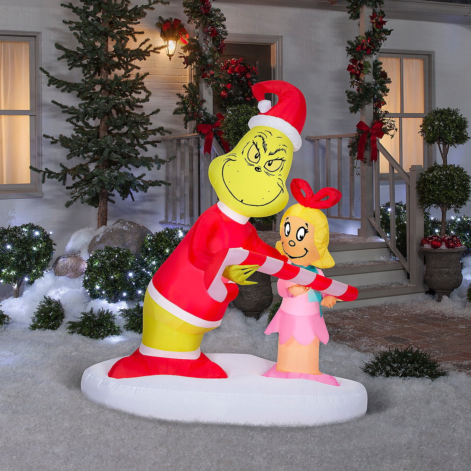 Gemmy 5.5 ft Airblown® Blowup Inflatable Grinch & Cindy Lou with Built-In Lights Outdoor Decoration - Red