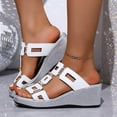 thumbnail image 2 of Wedges Heels for Women Open Square Toe Platform Slides Summer Trendy Cutout Sandals Slip on Slippers Dress Beach Shoes White Size 9, 2 of 9