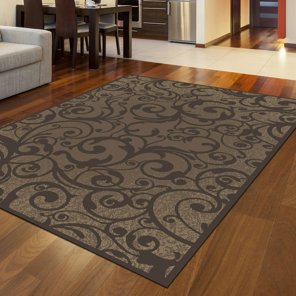 Admire Home Living Plaza Contemporary Scroll Pattern Area Rug Brown 7