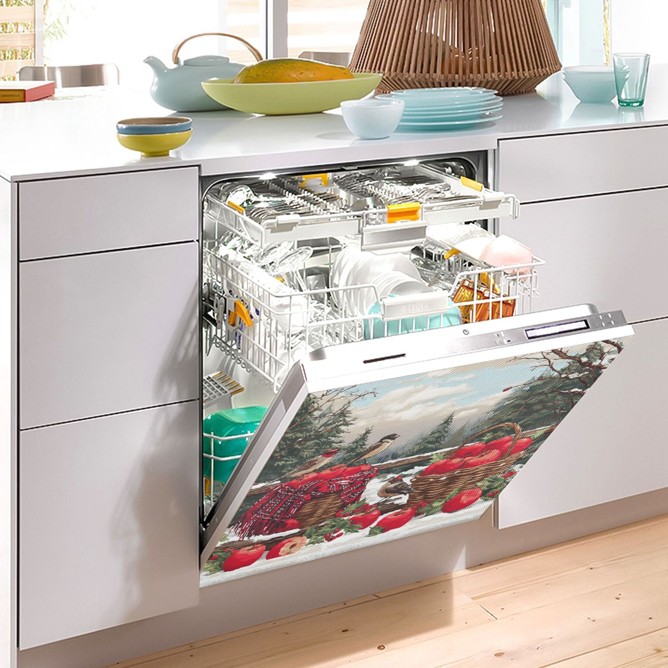 23x26 Inch Magnetic Appliance Cover Dishwasher Sticker Home Decorative Art Kitchen Panel Decal Trimmable Apples and Baskets