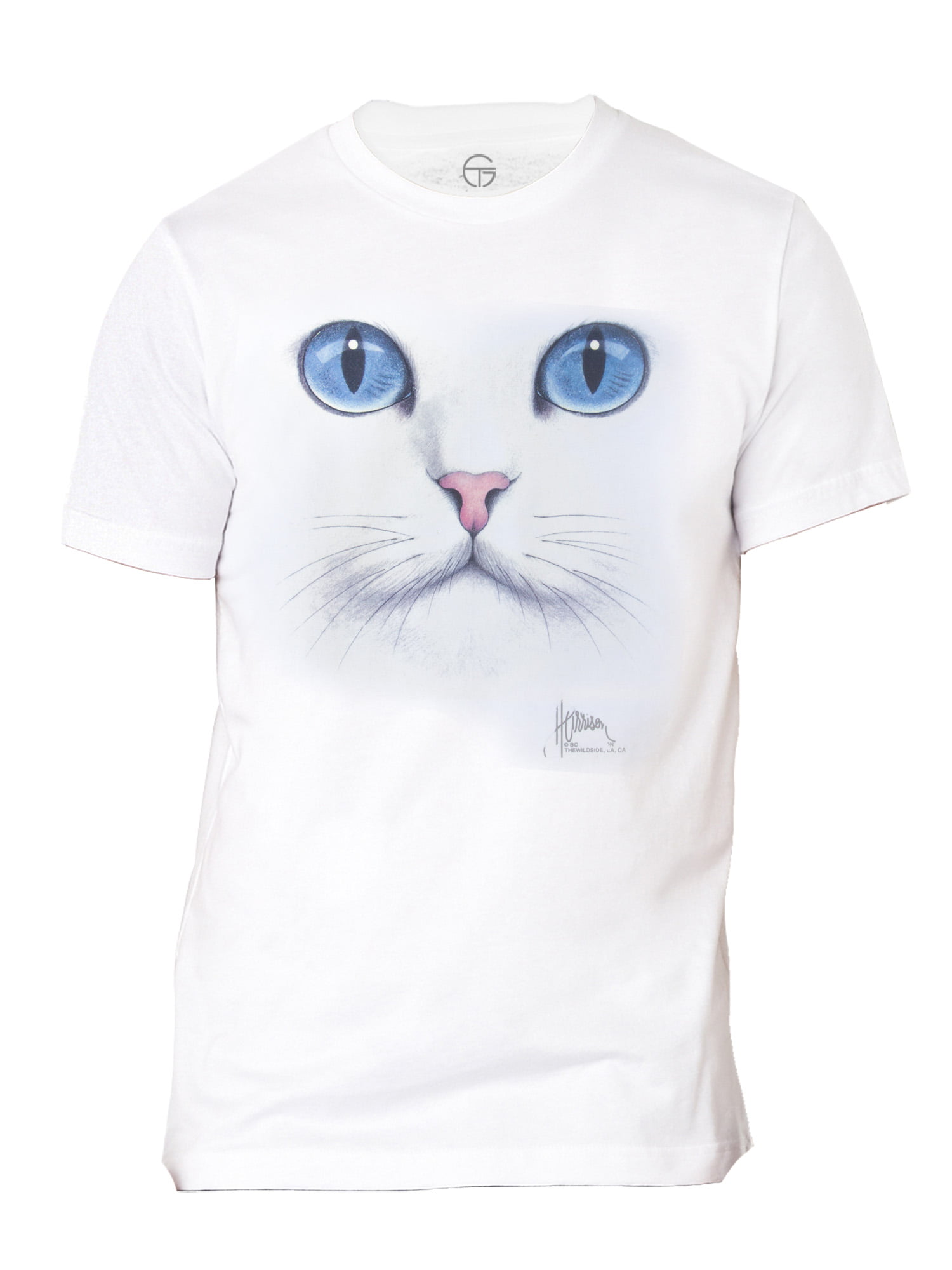 Cat Green Eyes V-Neck T-Shirt Animal Pet Lovers Kitten Huge Cat Face Tee 