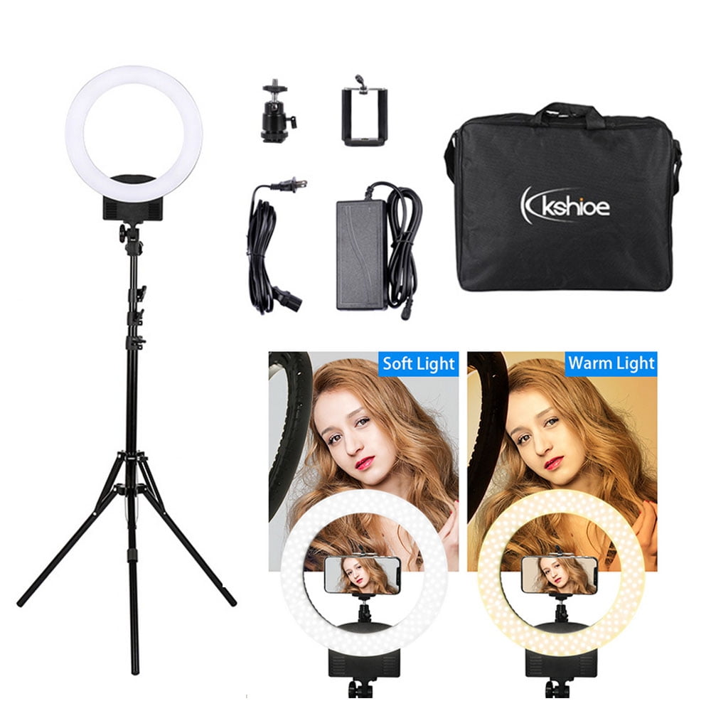 Live Stream Portrait Shooting and Make Up Video Kshioe Upgraded LED Ring Light 12 Outer Warm//White Color Temperature Dimmable Ring Light Kit with Battery Holder for YouTube Video