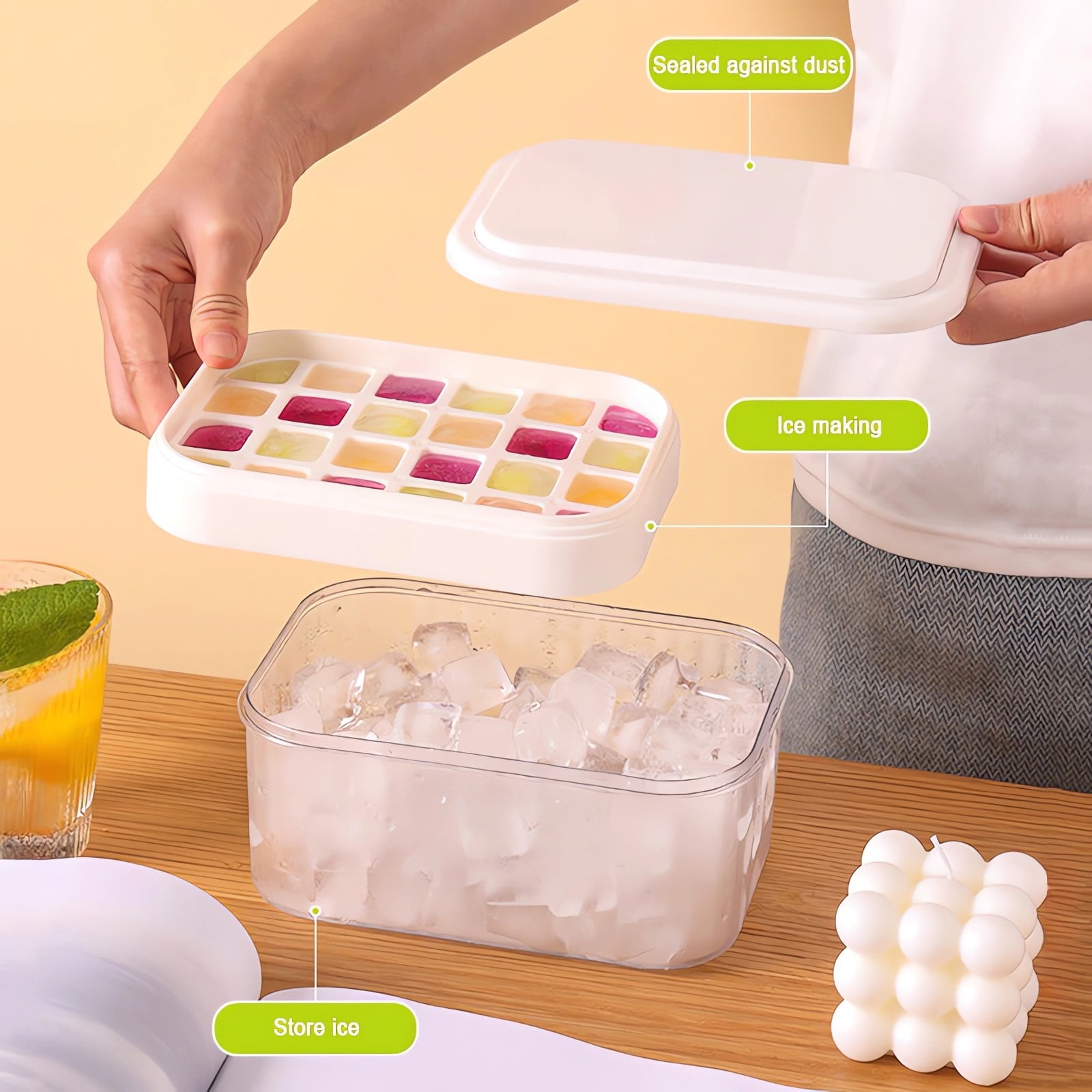 Push Ice Tray With Lid Ice Tray Ice Maker, Easy Release Ice Mold Freezer Ice Tray With Storage Bin Scoop, Large Capacity Ice Container Food Grade Ice Tray Ice Maker