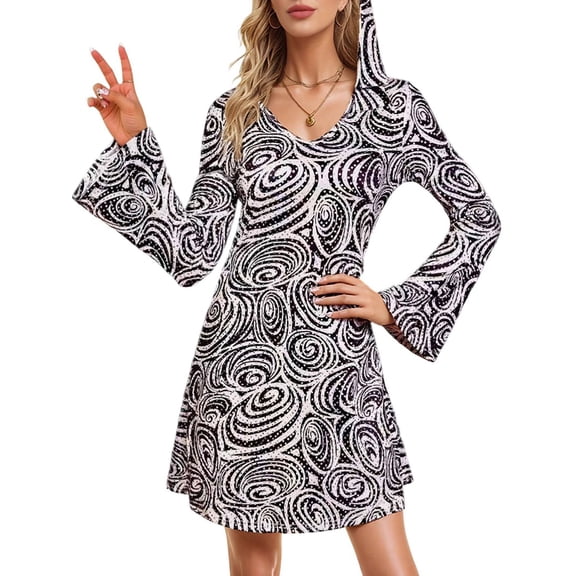 Women's Halloween Disco Dress 70'S Dance Costume Outfit with Headband Black S