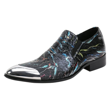 Santimon Men Genuine Leather Dress Shoes Printed Patent Oxford Shoes Crack Silver 7.5 US