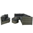 thumbnail image 6 of 6 Pieces Outdoor Patio Furniture Set Outdoor Sectional Rattan Sofa Set Manual Wicker Patio Conversation Set with Ottoman, Cushions and Small Trays for Yard Deck Porch(Grey), 6 of 9