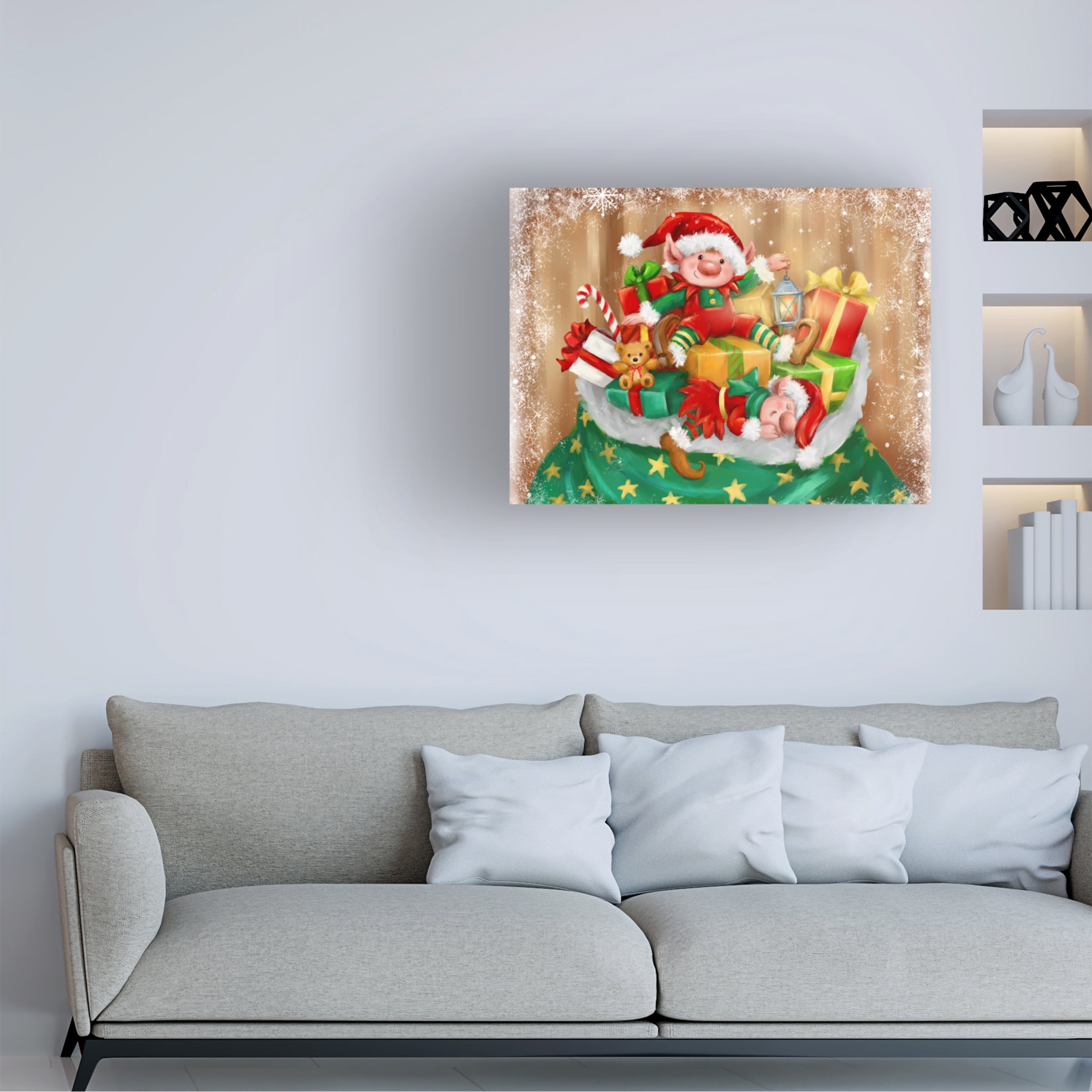 MAKIKO 'Elves On Christmas Presents' Canvas Art