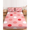 thumbnail image 2 of King Size Fitted Sheet Set - Pink Polka Dots 3 Piece Bedding Sets 16" Deep Pocket Fitted Sheet with 2 Pillowcases, Contemporary Simple Circle Dots Red Brushed Microfiber Hotel Luxury Bed Sheets, 2 of 9