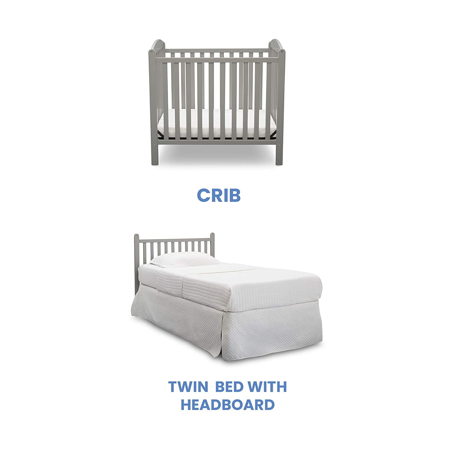 Delta Children NEW Gateway Mini Convertible Baby Crib with Mattress, Grey