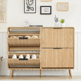 thumbnail image 3 of MIYZEAL Fluted Large Shoe Cabinet with 4 Flip Drawers, Narrow Shoes Storage for Entryway, 47" Freestanding Shoe Storage Organizer Cabinet, 5 Sturdy Legs (Oak), 3 of 10