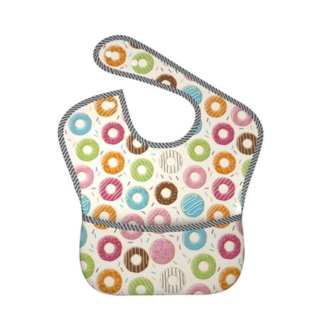 

Bingfone Mess-Proof Baby Bib - Waterproof Bib for Baby Boy or Girl with Food Catcher Pocket Unisex-Colorful Donuts