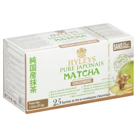 Hyleys Japanese Pure Matcha Tea with Ceylon Sencha, Ginger Flavor 25 Teabags 100% Natural