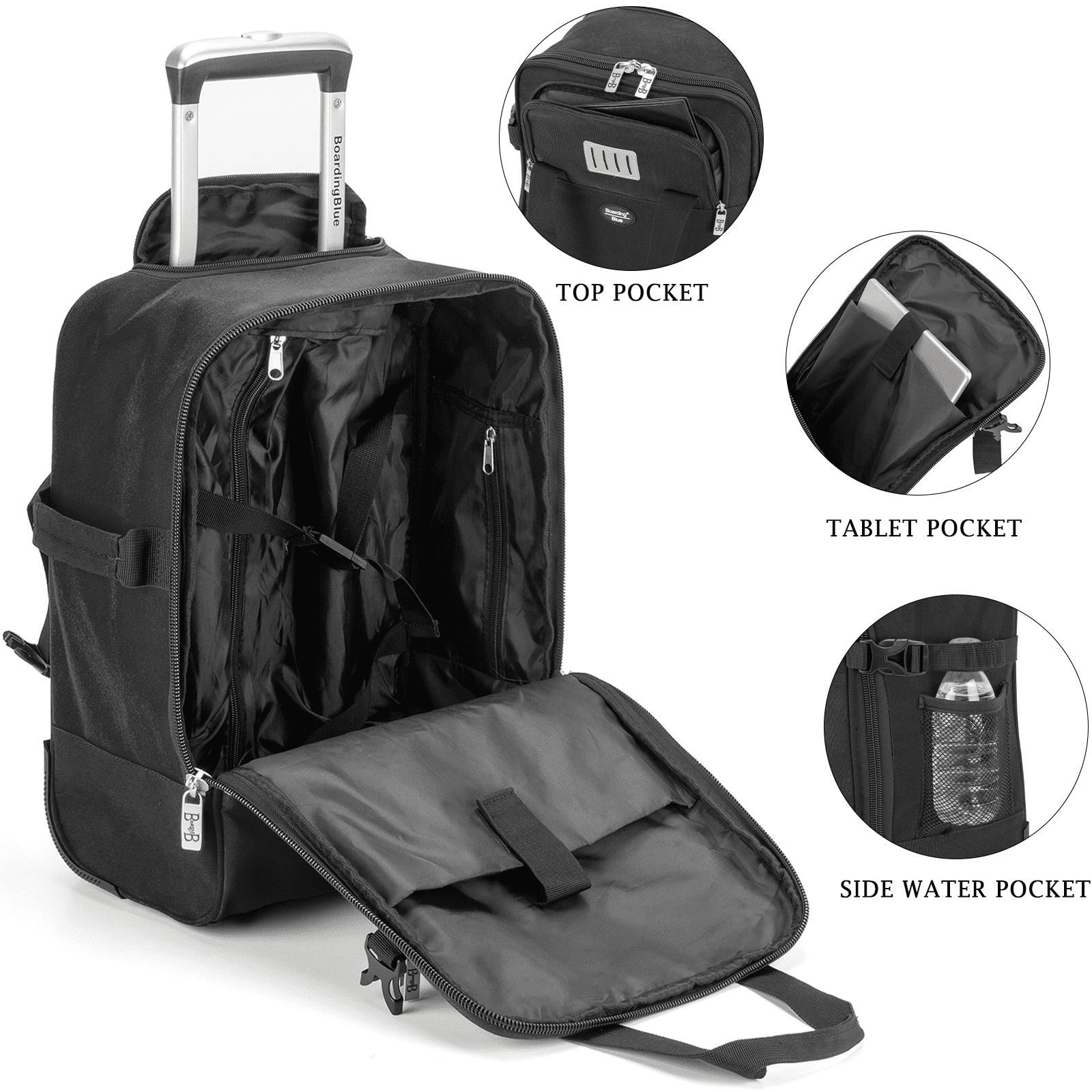 17x13x8 Inches JetBlue Airlines Rolling Personal Item Underseat Travel Bag - Suitable for Major Airlines including Spirit, Jetblue and Frontier- Duffel Bag Design (Black)