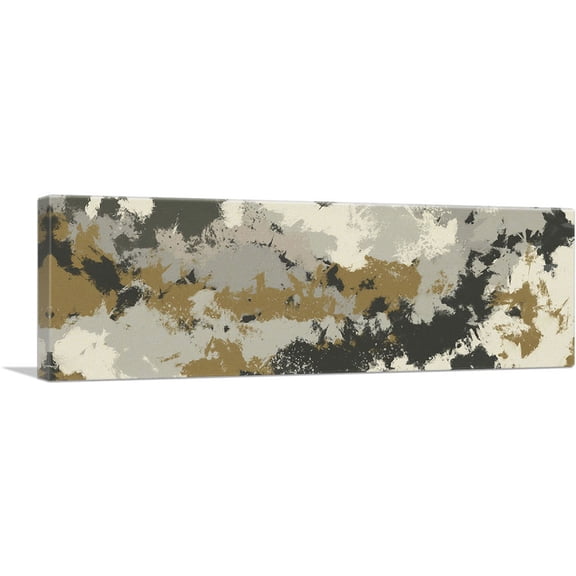 ARTCANVAS Olive Gray Tan Black Modern Panoramic Canvas Art Print - Size: 36" x 12" (0.75" Deep)