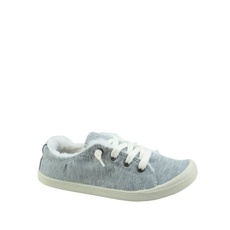 Comfort-11 Women s Causal Comfort Slip On Round Toe Flat Sneaker Shoes With Faux Fur ( Gray  8.5)