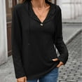 thumbnail image 2 of WQQZJJ Sweatshirts Tops for Women Solid Relaxed Fit Drawstring Hooded V Neck Button Smock Tops Drop Long Sleeves Casual T Shirt S-2XL, 2 of 5