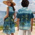 thumbnail image 4 of Jeiento Hawaiian Couple Matching Outfits Womens Summer Dresses Mens Button Down Short Sleeve Shirt Beach Coconut Tree Matching Tropical Outfits for Couples Pleated Tiered Tank Dress, 4 of 6