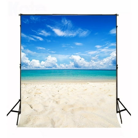 Image of HelloDecor Polyester Fabric 5x7ft Beach Photo Backgrounds Sky White Clouds Sea Photography Backdrops