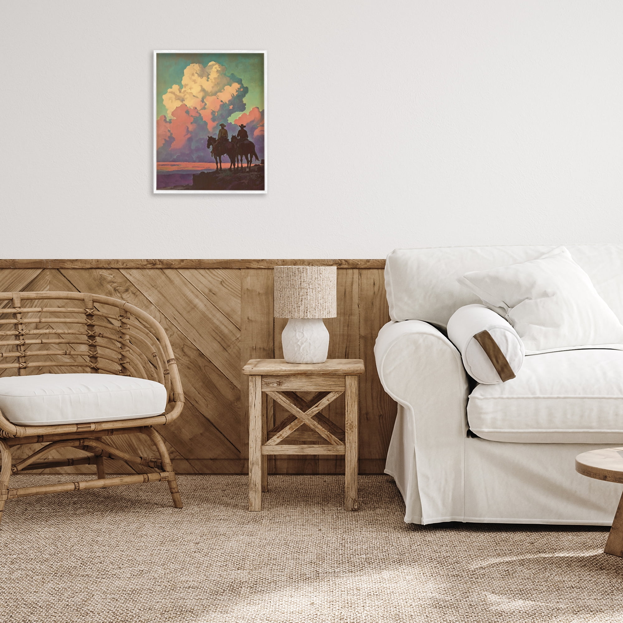 Stupell Industries Cowboys Silhouetted Against Clouds White Framed Giclee Art, design by Arlington Prints