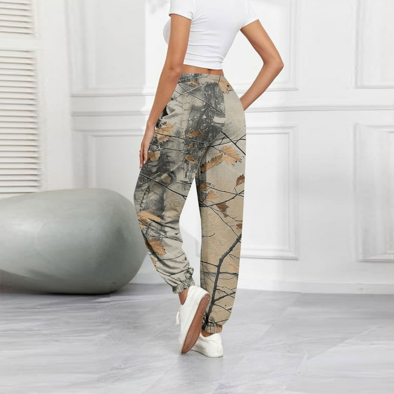Womens Camo Sweatpants Drawstring High Waisted Lounge Pants Maple