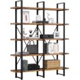 thumbnail image 2 of Industrial Bookshelf and Bookcase Double Wide 5 Tier, Large Open Shelves, Wood and Metal Bookshelves for Home Office Furniture, Easy Assembly, 2 of 5