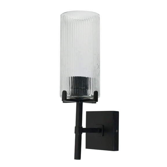 Better Homes & Gardens 14", Indoor Ribbed Wall Sconce, Bulb Not Included, Black Finish Clear Glass Shade