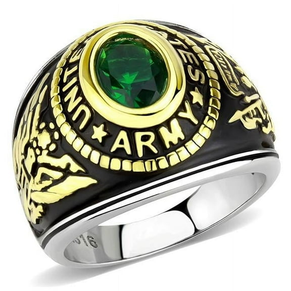 Alamode TK3724-9 Unisex Two-Tone IP Gold Stainless Steel Ring with Synthetic in Emerald - Size 9