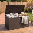 thumbnail image 4 of Coffre de Terrasse Extérieur en Résine de 73 Gallons, Contenant de Rangement pour Patio Résistant aux Intempéries avec Couvercle Verrouillable, Motif Tressé, Très Grand pour Coussins, Équipement de Piscine et Outils de Jardin, Noir Blanc Brun, 4 of 8